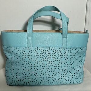Talbots blue turquoise satchel handbag  with cutout designs NWOT